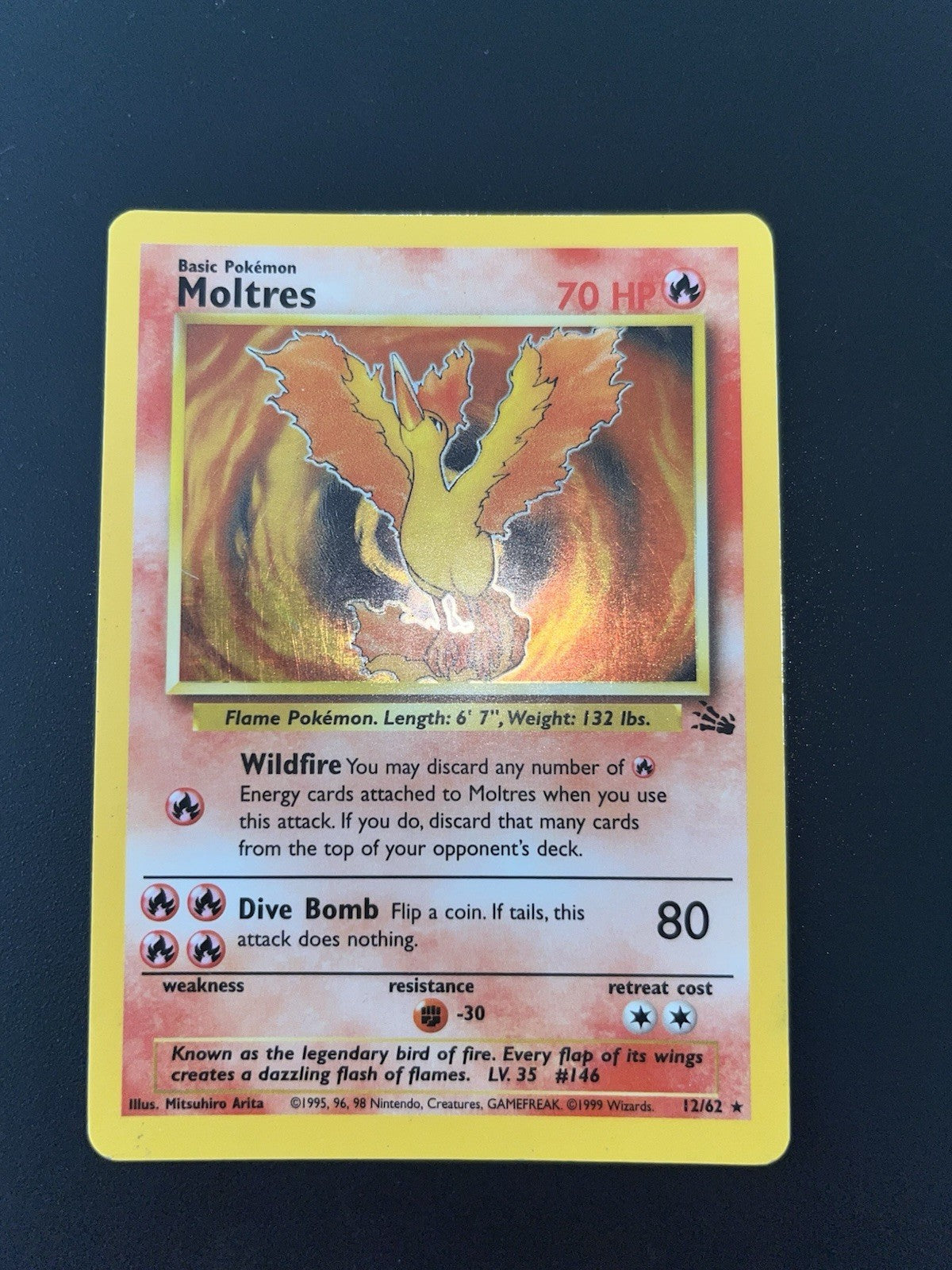 Pokemon Moltres 12/62 Fossil Holo - Heavy Played