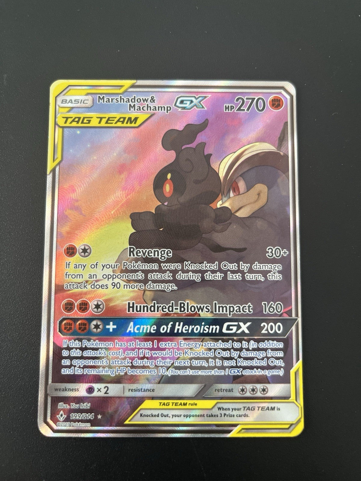 Pokemon Marshadow & Machamp GX (Full Art) 199/214 Sm-Unbroken Bonds Holo - Moderate Played